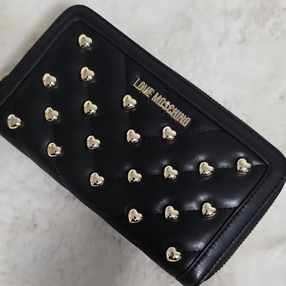 Love Moschino Handbags - Love Moschino Quilted Heart Studded Continental Zip Wallet